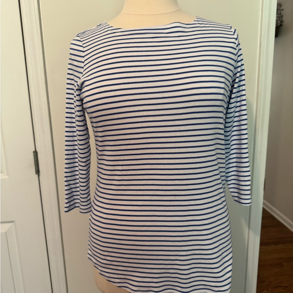 Blue and White Striped Women's Top